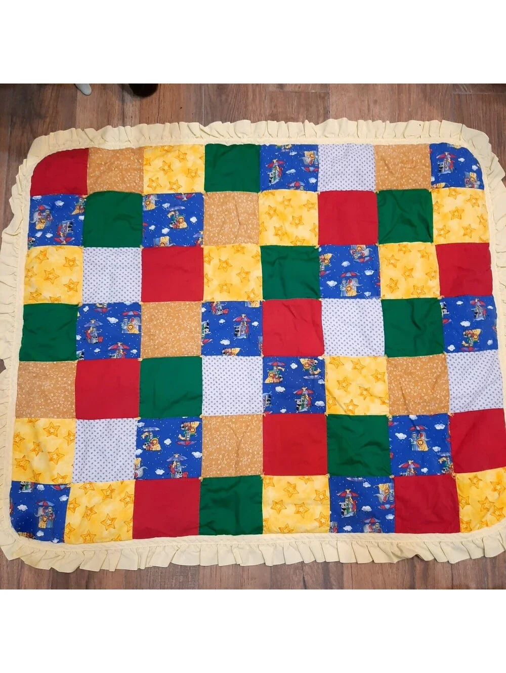 Vintage Noah's Ark baby Quilt Handmade Nursery Bedding Primary colors Patchwork